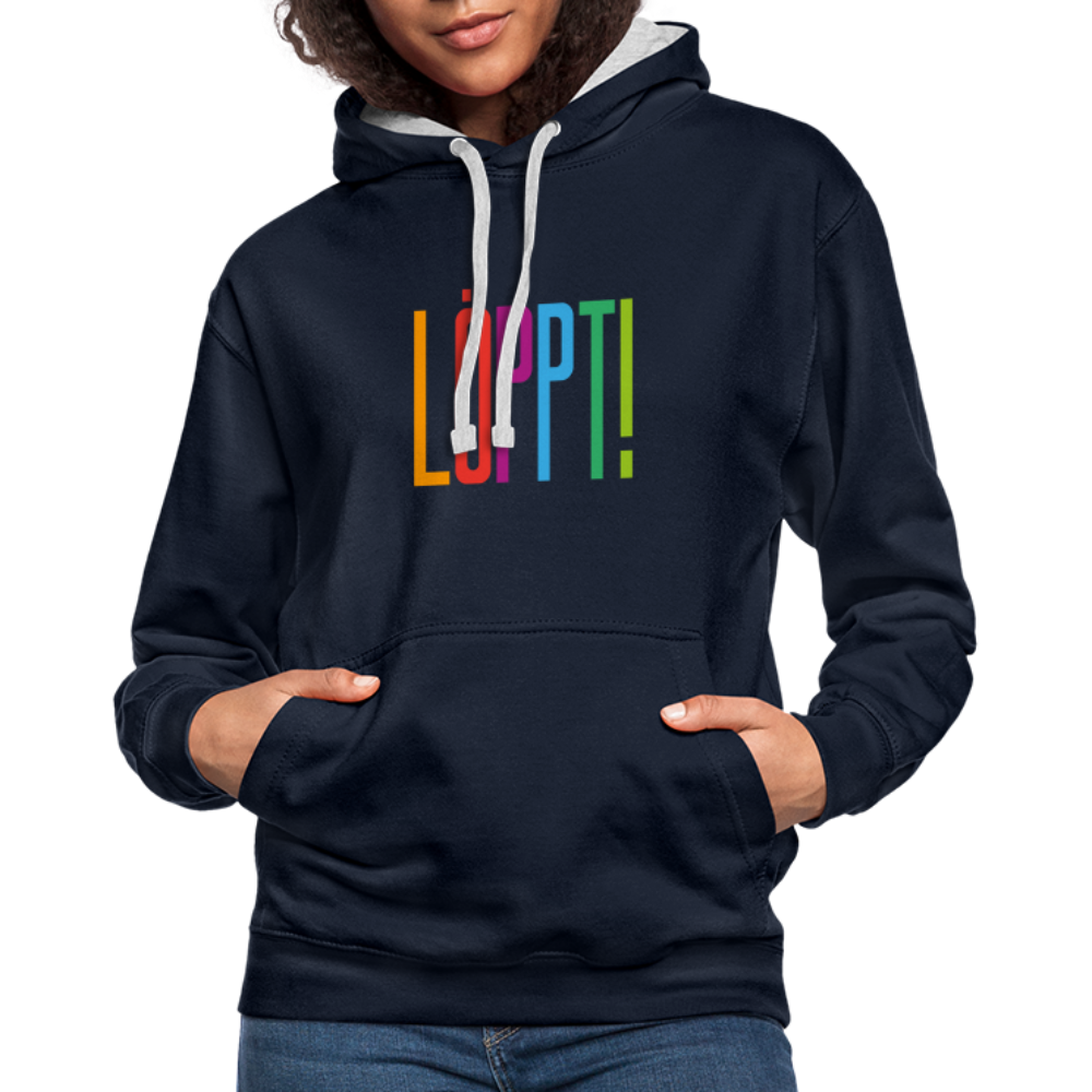 Unisex Kontrast-Hoodie - Löppt! - Navy/Grau meliert