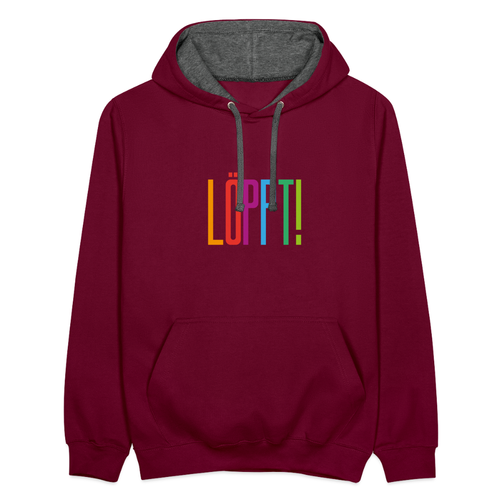 Unisex Kontrast-Hoodie - Löppt! - Weinrot/Anthrazit