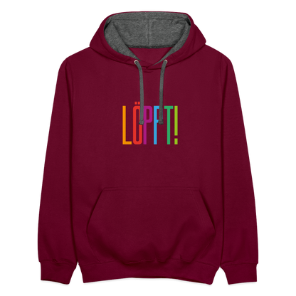 Unisex Kontrast-Hoodie - Löppt! - Weinrot/Anthrazit