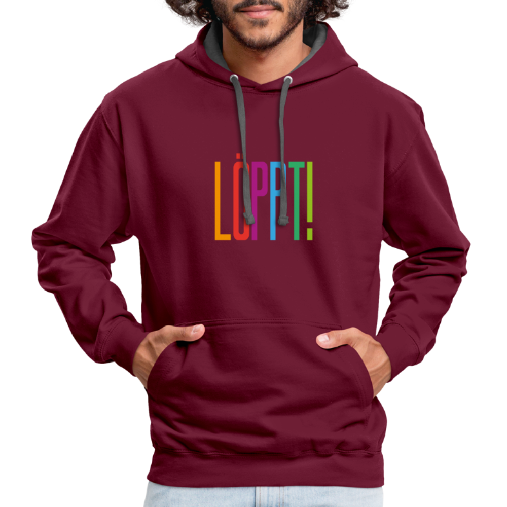 Unisex Kontrast-Hoodie - Löppt! - Weinrot/Anthrazit