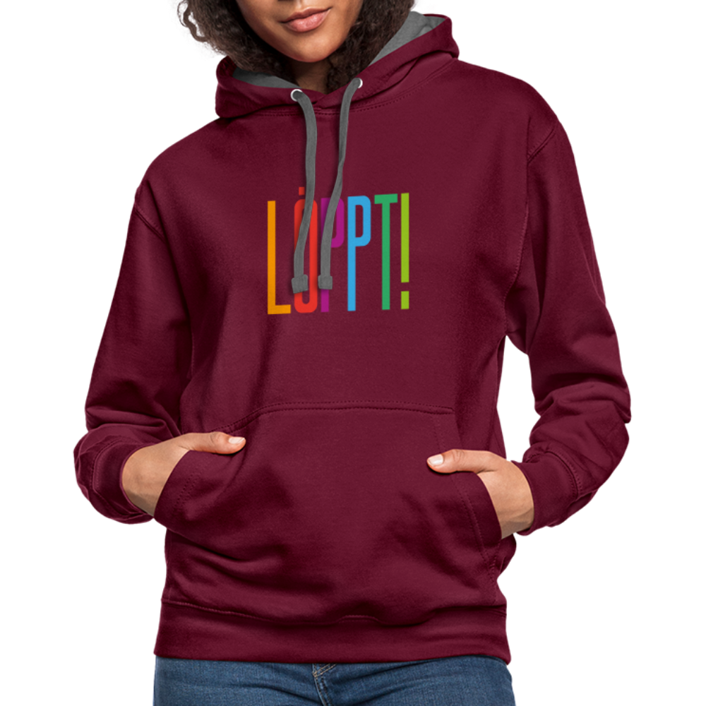 Unisex Kontrast-Hoodie - Löppt! - Weinrot/Anthrazit