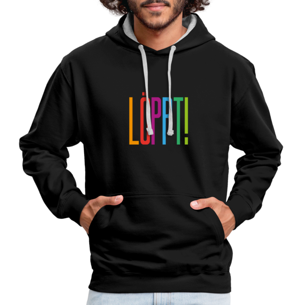 Unisex Kontrast-Hoodie - Löppt! - Schwarz/Grau meliert