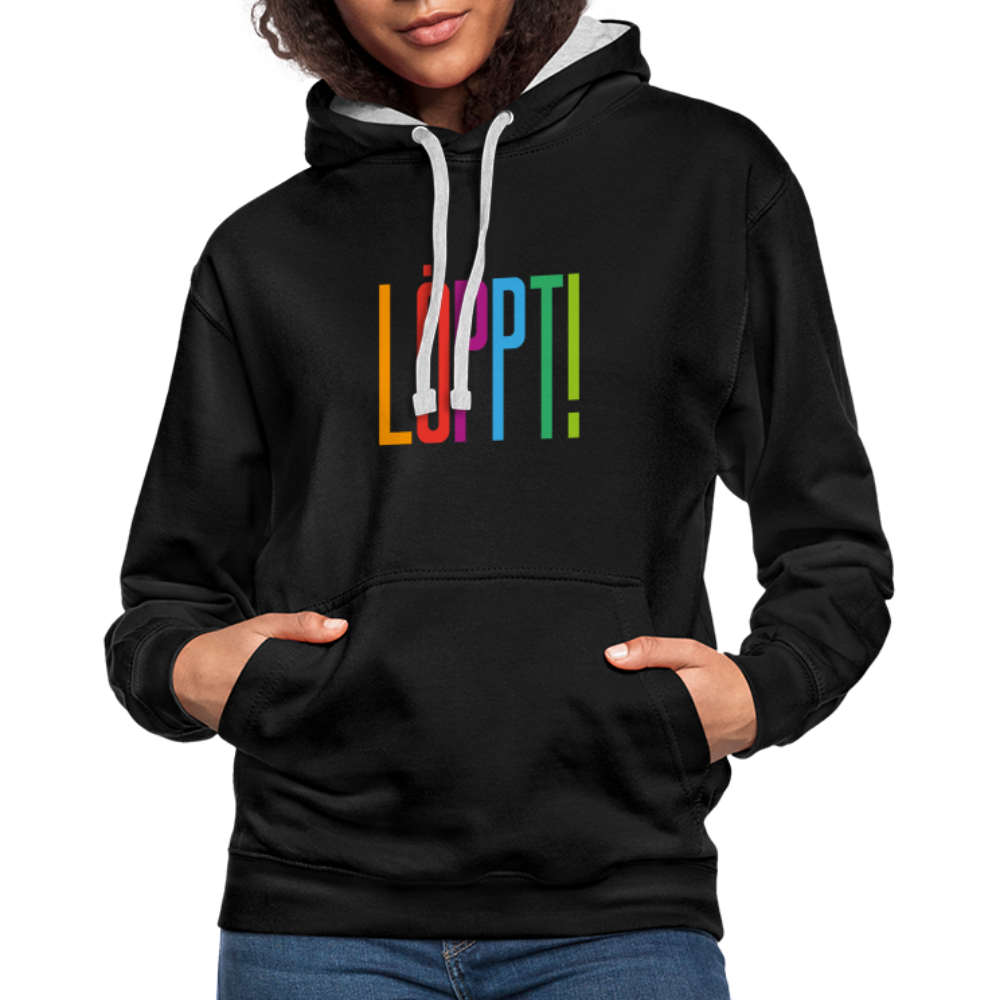 Unisex Kontrast-Hoodie - Löppt! - Schwarz/Grau meliert