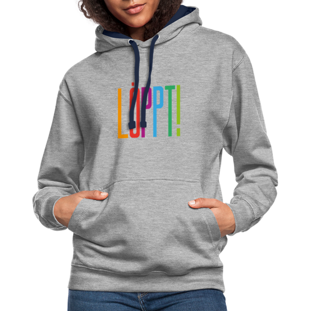 Unisex Kontrast-Hoodie - Löppt! - Grau meliert/Navy