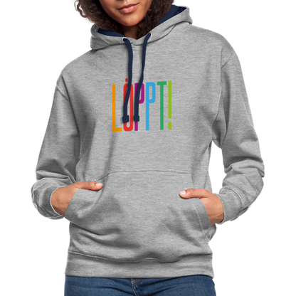 Unisex Kontrast-Hoodie - Löppt! - Grau meliert/Navy