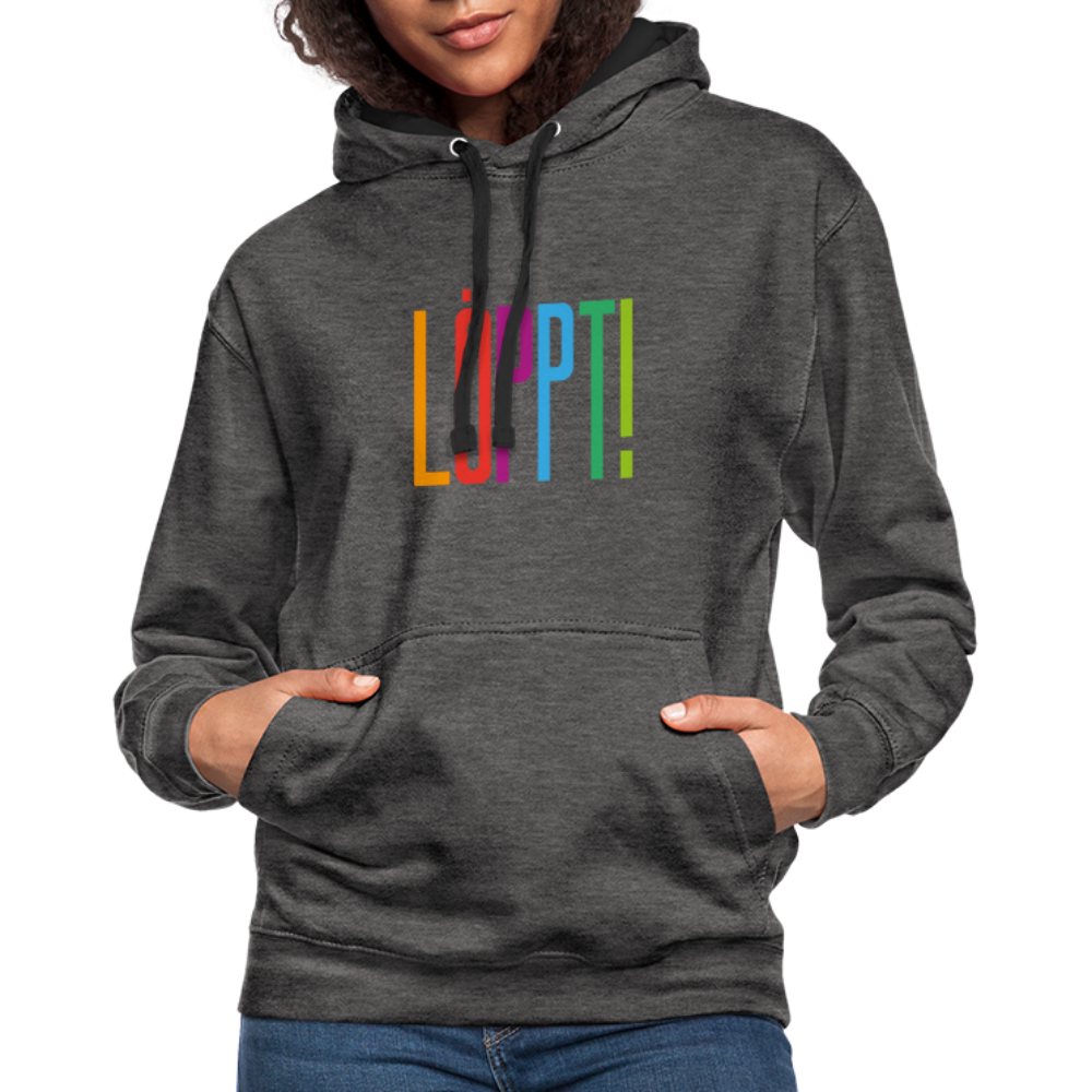 Unisex Kontrast-Hoodie - Löppt! - Anthrazit/Schwarz