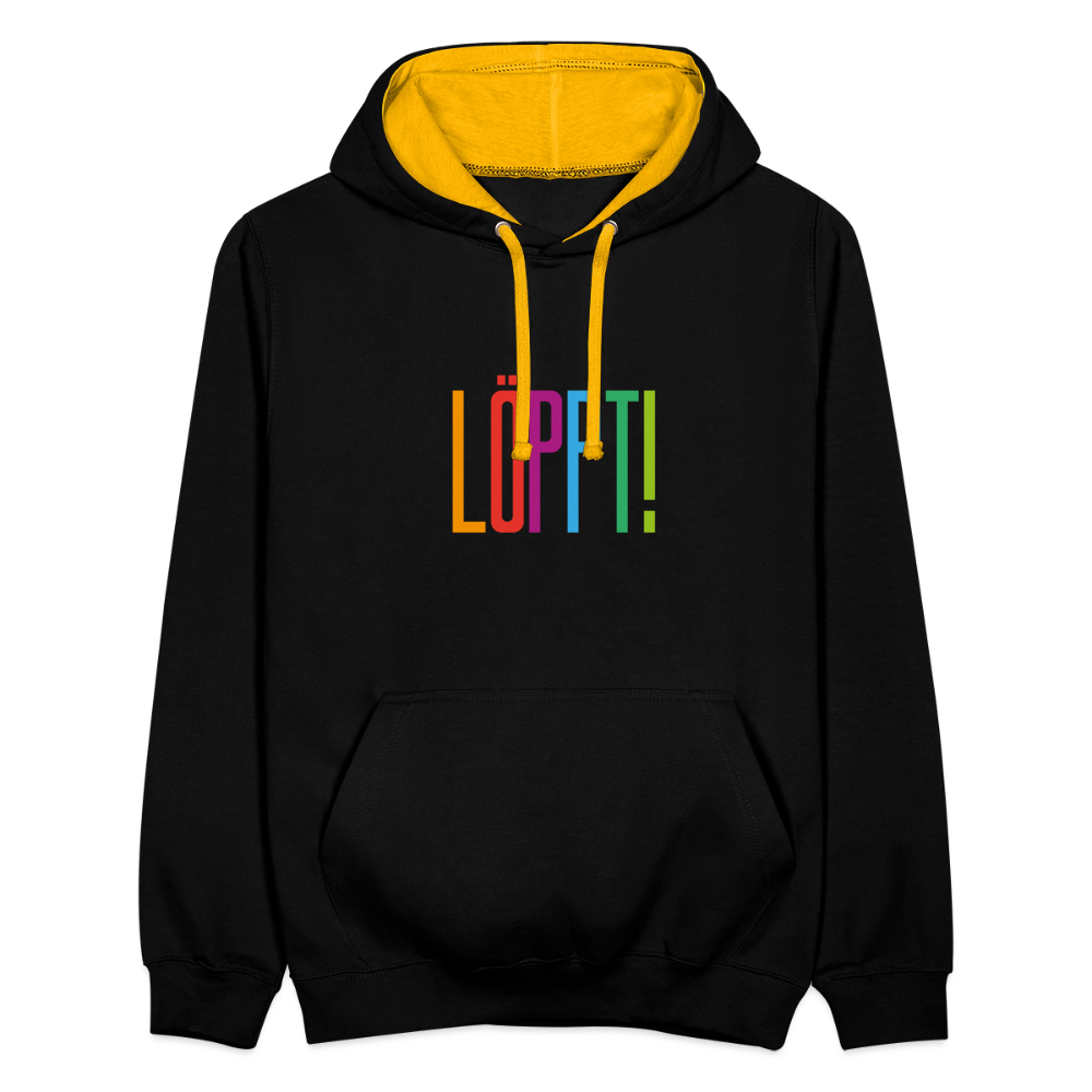 Unisex Kontrast-Hoodie - Löppt! - Schwarz/Gold