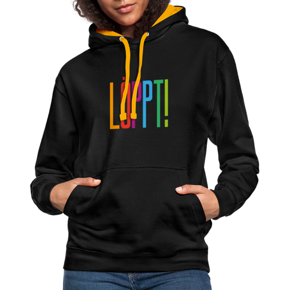 Unisex Kontrast-Hoodie - Löppt! - Schwarz/Gold