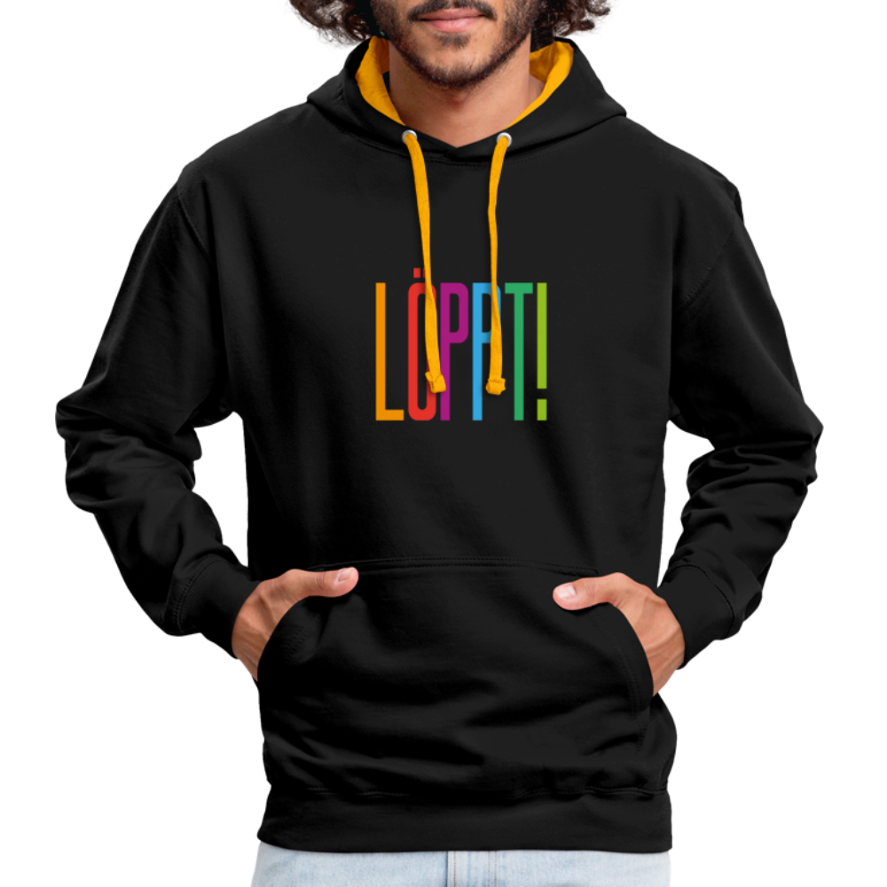 Unisex Kontrast-Hoodie - Löppt! - Schwarz/Gold