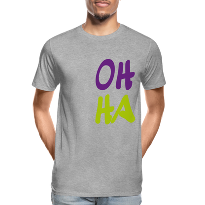 Männer Premium Bio T-Shirt - Oh ha - Grau meliert