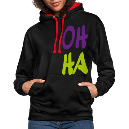 Unisex Kontrast-Hoodie - Oh ha - Schwarz/Rot