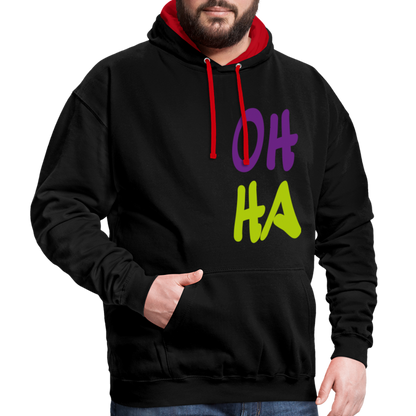 Unisex Kontrast-Hoodie - Oh ha - Schwarz/Rot