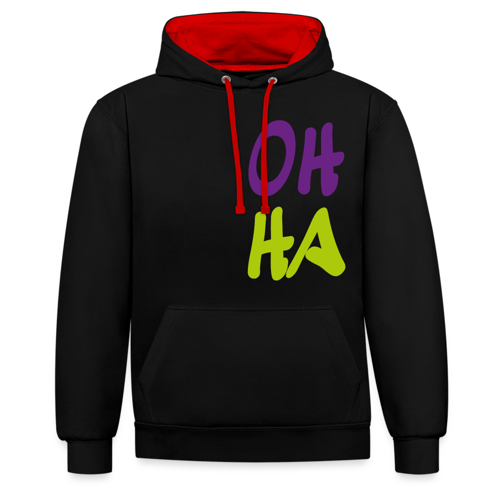 Unisex Kontrast-Hoodie - Oh ha - Schwarz/Rot