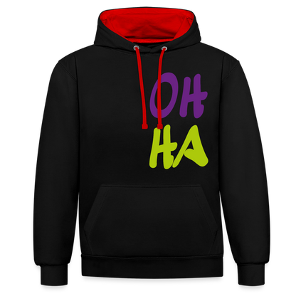 Unisex Kontrast-Hoodie - Oh ha - Schwarz/Rot