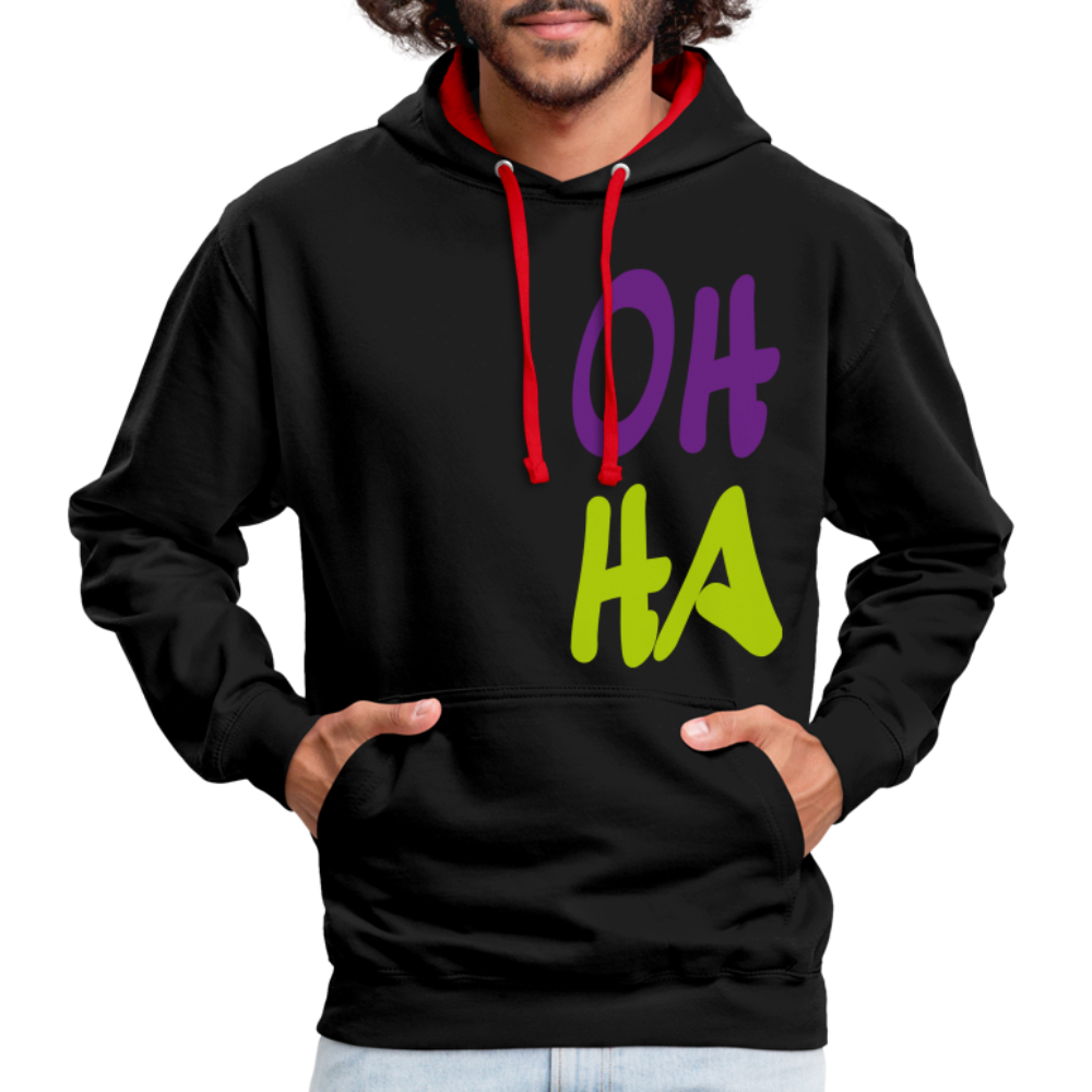 Unisex Kontrast-Hoodie - Oh ha - Schwarz/Rot