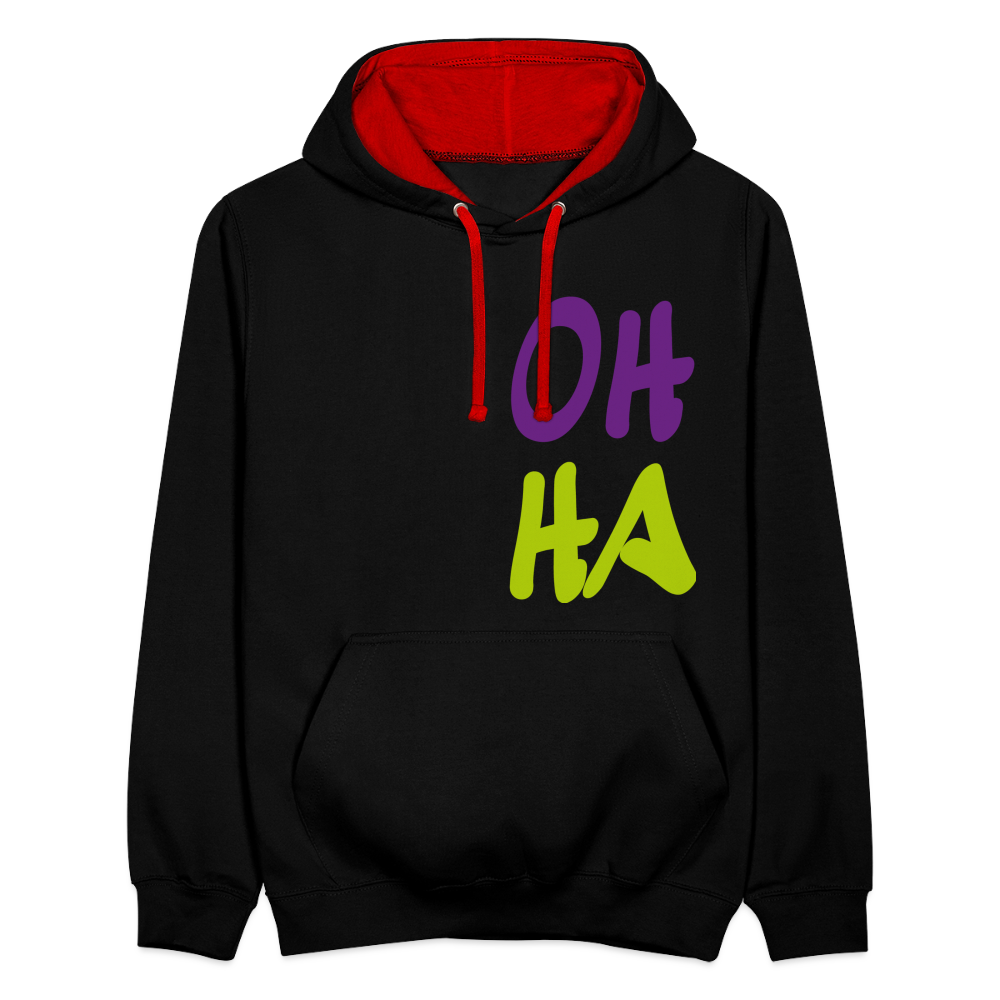 Unisex Kontrast-Hoodie - Oh ha - Schwarz/Rot