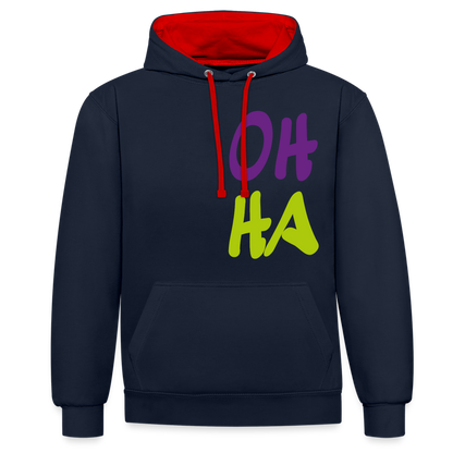 Unisex Kontrast-Hoodie - Oh ha - Navy/Rot