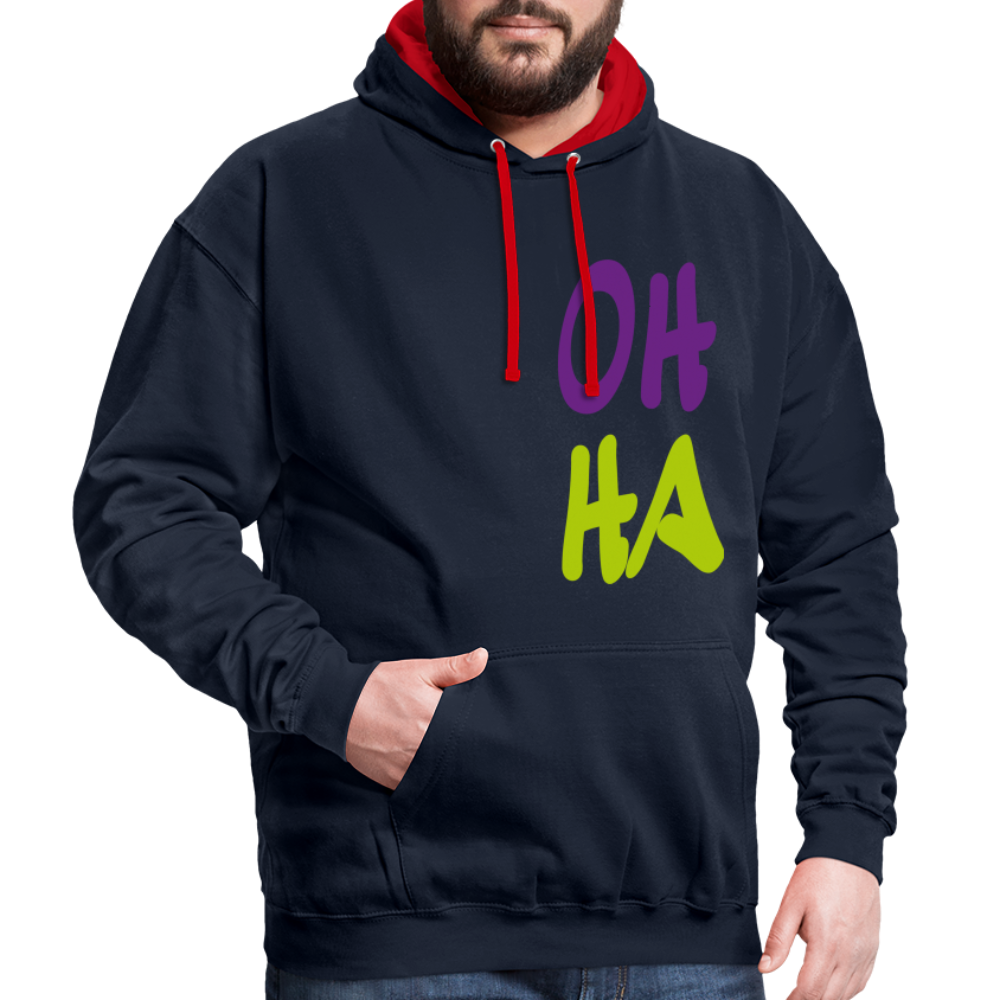 Unisex Kontrast-Hoodie - Oh ha - Navy/Rot