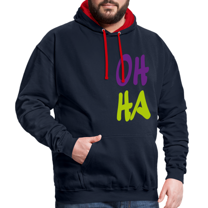 Unisex Kontrast-Hoodie - Oh ha - Navy/Rot