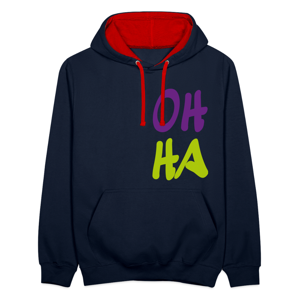 Unisex Kontrast-Hoodie - Oh ha - Navy/Rot