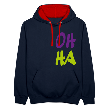 Unisex Kontrast-Hoodie - Oh ha - Navy/Rot