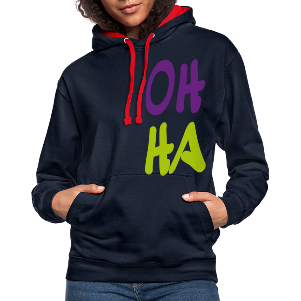 Unisex Kontrast-Hoodie - Oh ha - Navy/Rot