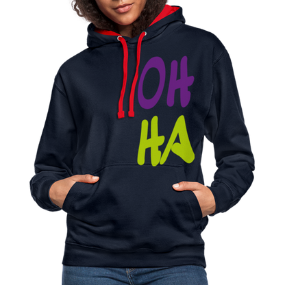 Unisex Kontrast-Hoodie - Oh ha - Navy/Rot