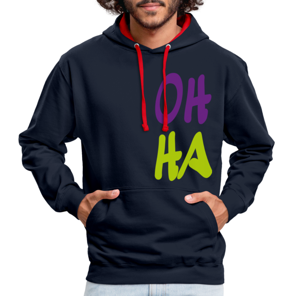 Unisex Kontrast-Hoodie - Oh ha - Navy/Rot