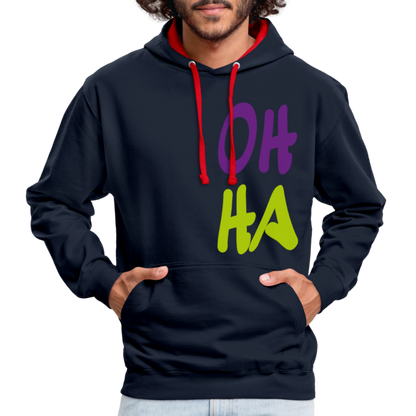 Unisex Kontrast-Hoodie - Oh ha - Navy/Rot