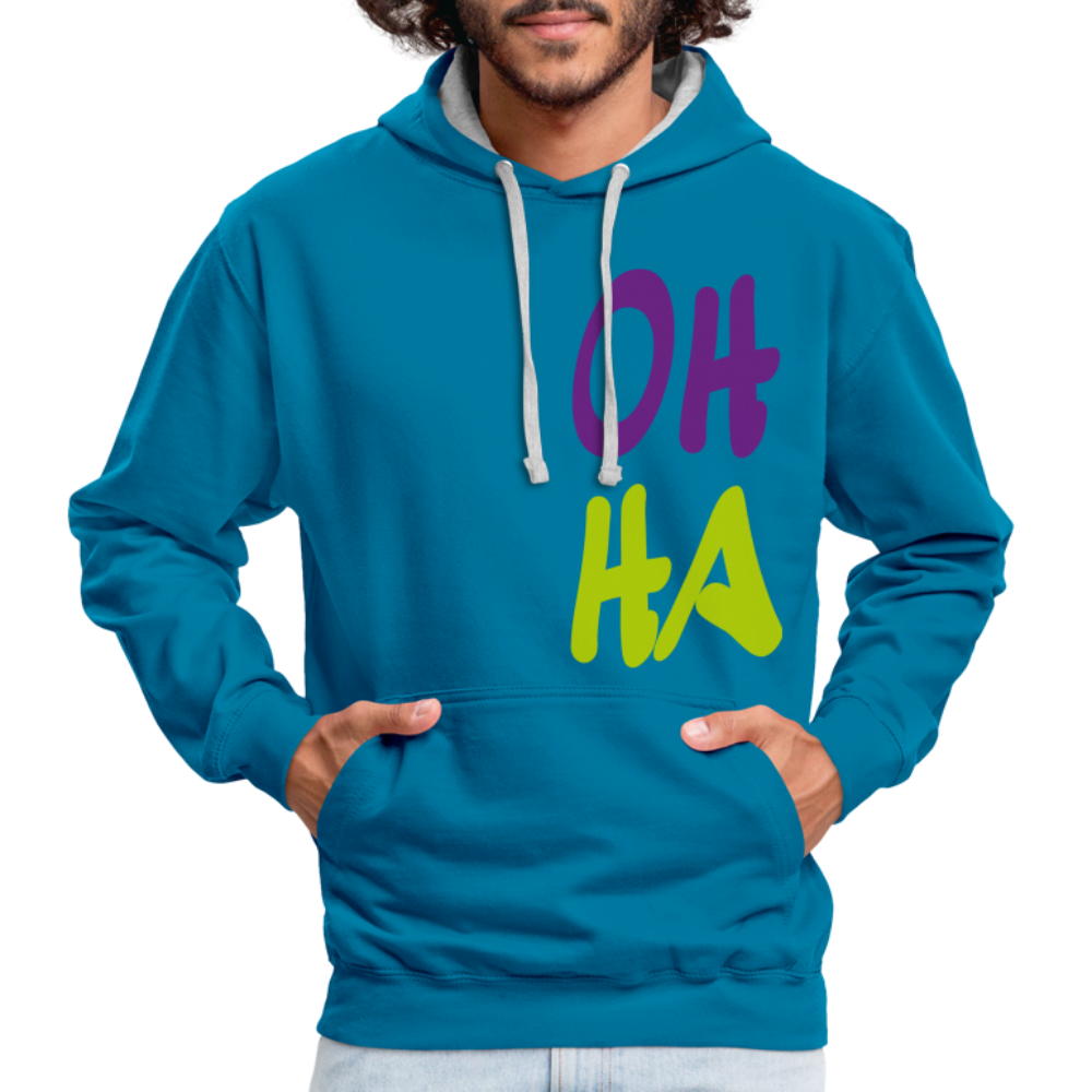 Unisex Kontrast-Hoodie - Oh ha - Pfauenblau/Grau meliert