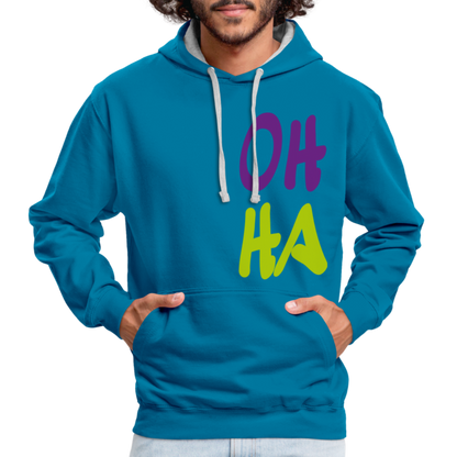 Unisex Kontrast-Hoodie - Oh ha - Pfauenblau/Grau meliert