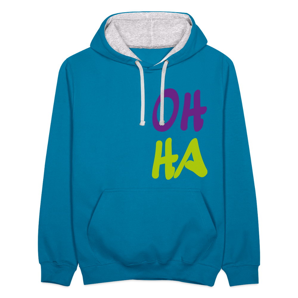 Unisex Kontrast-Hoodie - Oh ha - Pfauenblau/Grau meliert