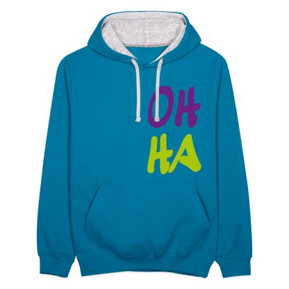 Unisex Kontrast-Hoodie - Oh ha - Pfauenblau/Grau meliert