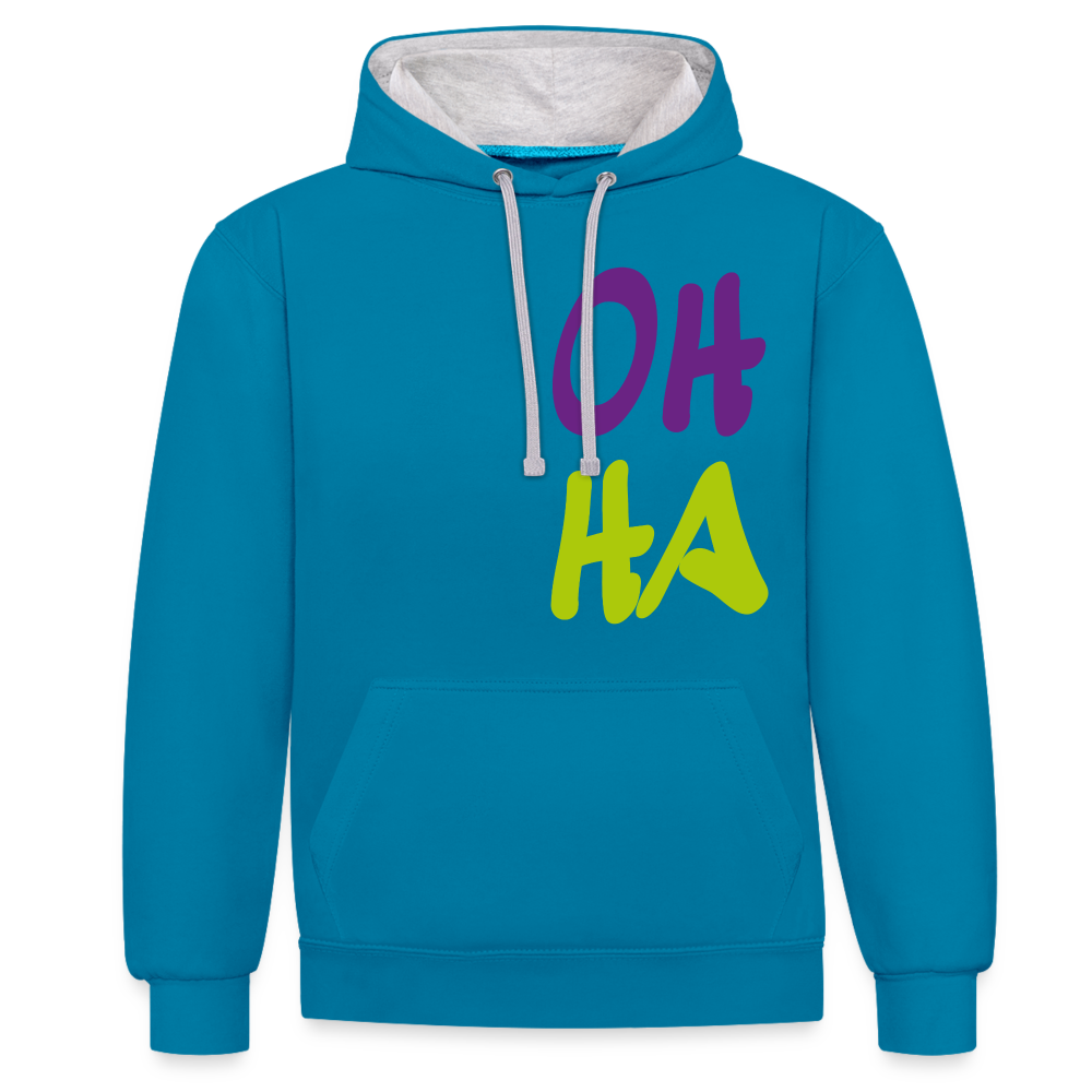 Unisex Kontrast-Hoodie - Oh ha - Pfauenblau/Grau meliert