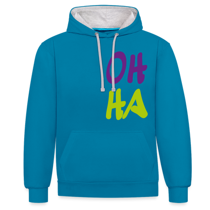 Unisex Kontrast-Hoodie - Oh ha - Pfauenblau/Grau meliert