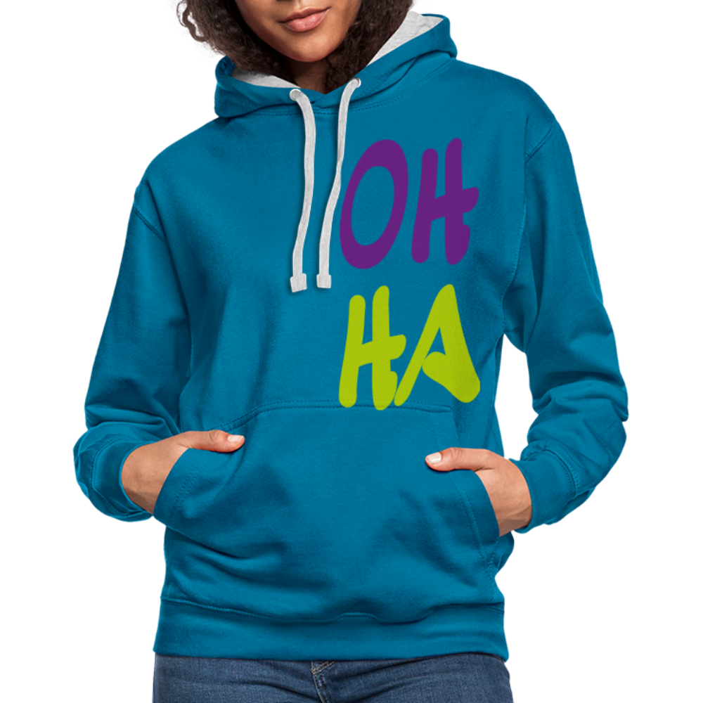 Unisex Kontrast-Hoodie - Oh ha - Pfauenblau/Grau meliert