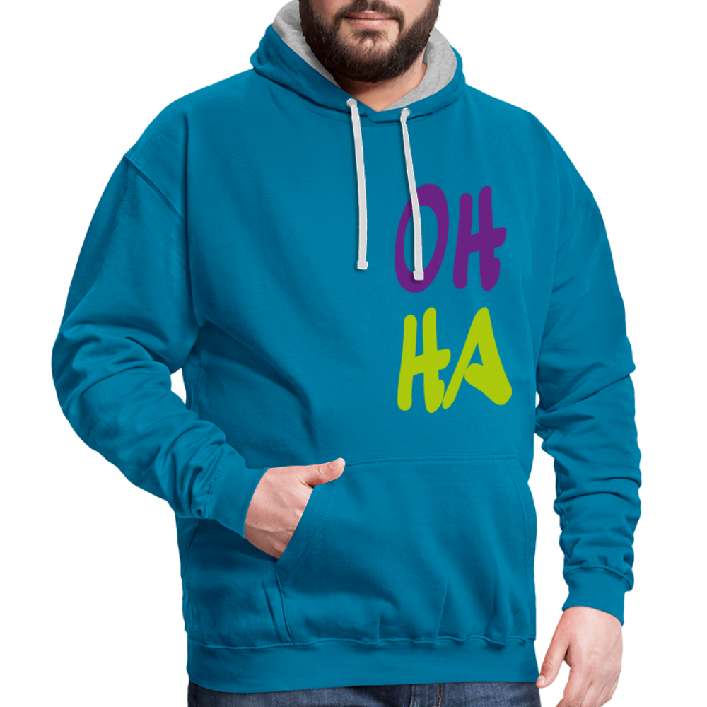 Unisex Kontrast-Hoodie - Oh ha - Pfauenblau/Grau meliert