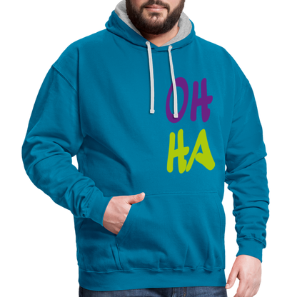 Unisex Kontrast-Hoodie - Oh ha - Pfauenblau/Grau meliert