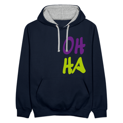 Unisex Kontrast-Hoodie - Oh ha - Navy/Grau meliert