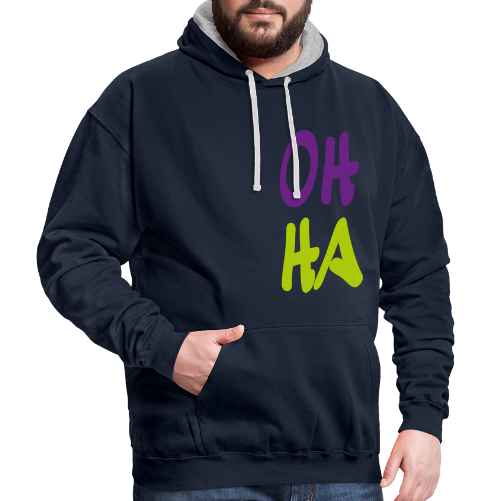 Unisex Kontrast-Hoodie - Oh ha - Navy/Grau meliert