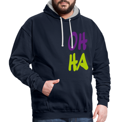 Unisex Kontrast-Hoodie - Oh ha - Navy/Grau meliert