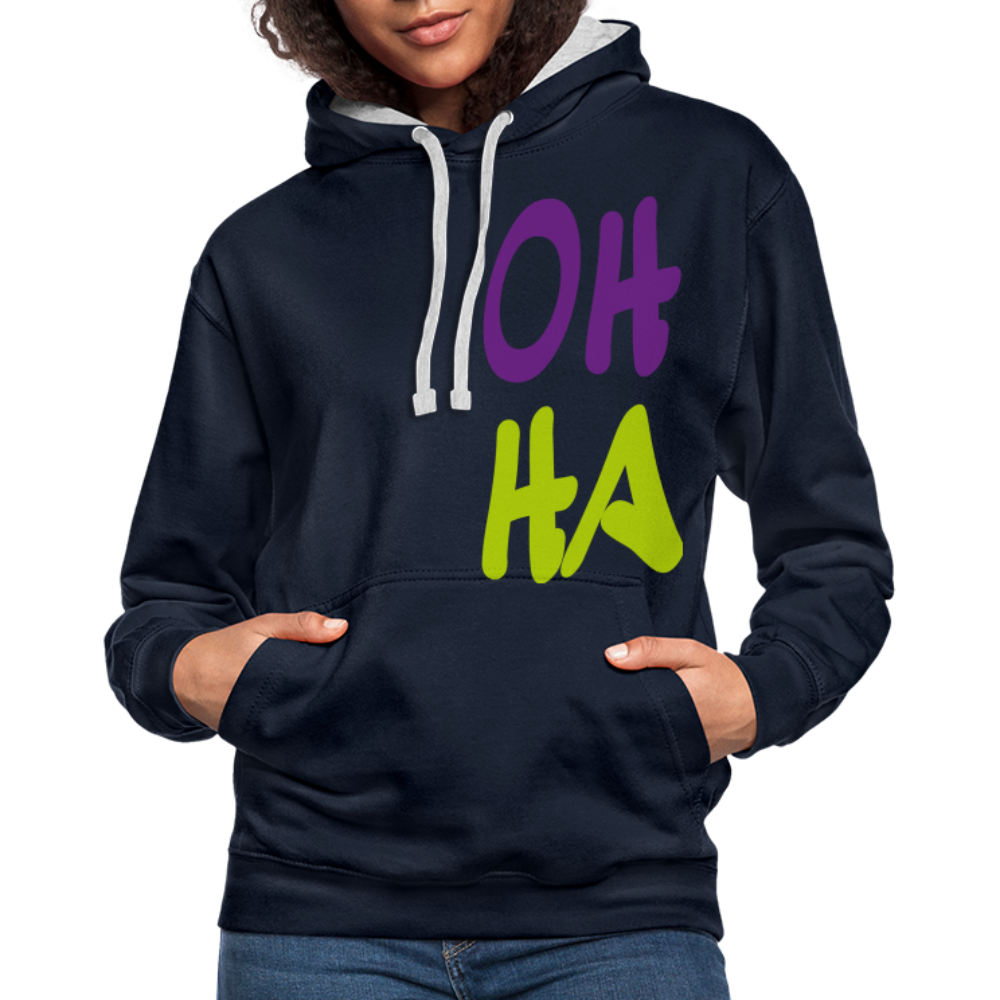 Unisex Kontrast-Hoodie - Oh ha - Navy/Grau meliert