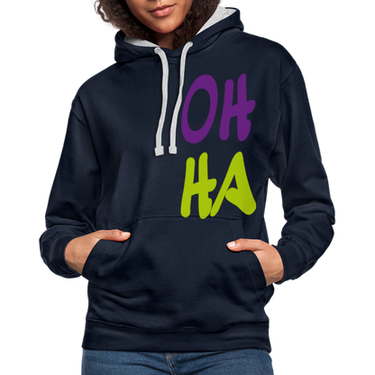 Unisex Kontrast-Hoodie - Oh ha - Navy/Grau meliert