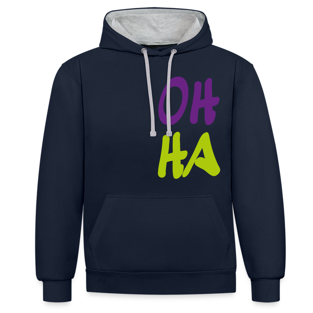 Unisex Kontrast-Hoodie - Oh ha - Navy/Grau meliert