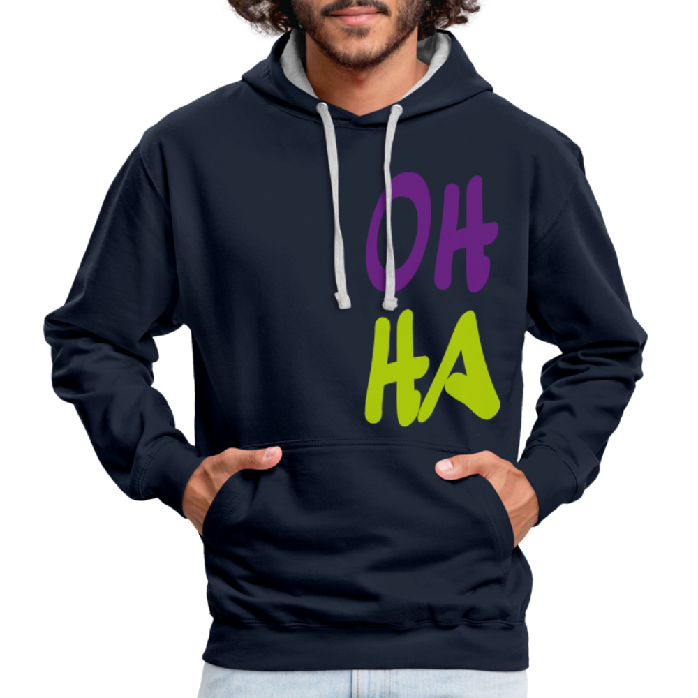 Unisex Kontrast-Hoodie - Oh ha - Navy/Grau meliert