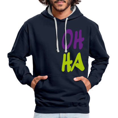 Unisex Kontrast-Hoodie - Oh ha - Navy/Grau meliert