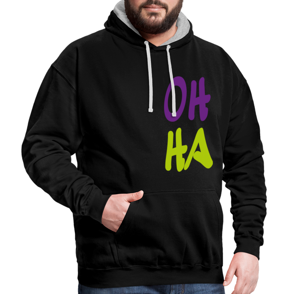 Unisex Kontrast-Hoodie - Oh ha - Schwarz/Grau meliert