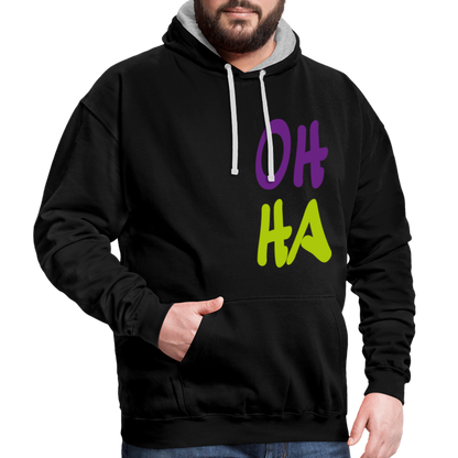 Unisex Kontrast-Hoodie - Oh ha - Schwarz/Grau meliert