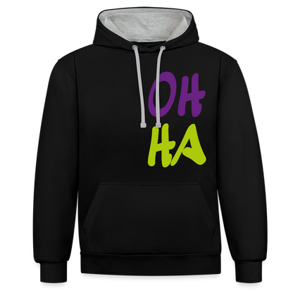 Unisex Kontrast-Hoodie - Oh ha - Schwarz/Grau meliert