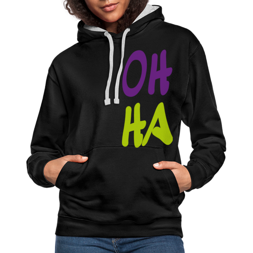 Unisex Kontrast-Hoodie - Oh ha - Schwarz/Grau meliert